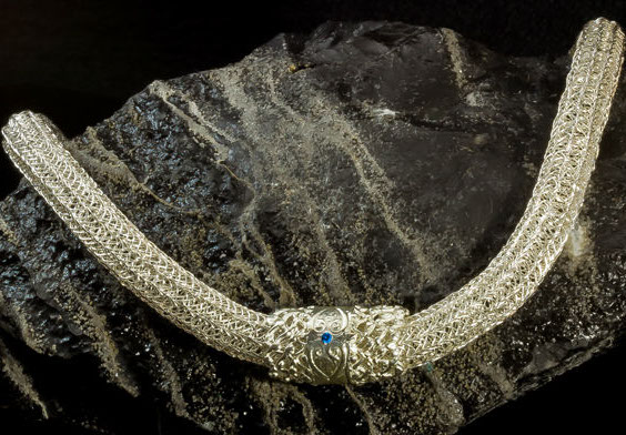 Gestrickte Silberkette 925 Silber mit Anhänger ART CLAY SILVER mit Blauen Zironia