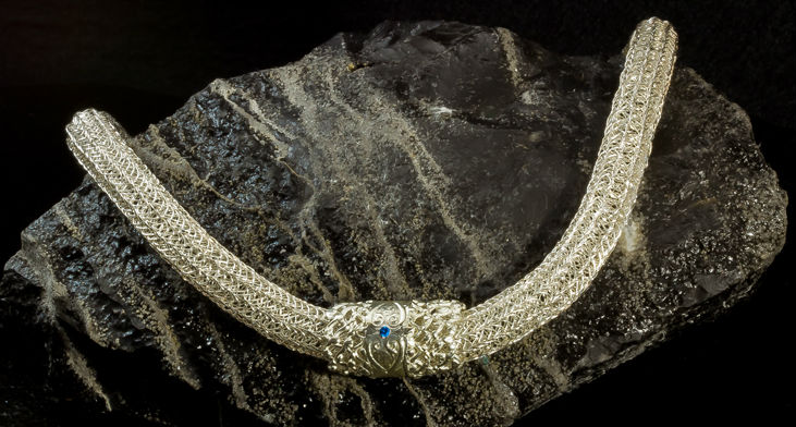 Gestrickte Silberkette 925 Silber mit Anhänger ART CLAY SILVER mit Blauen Zironia